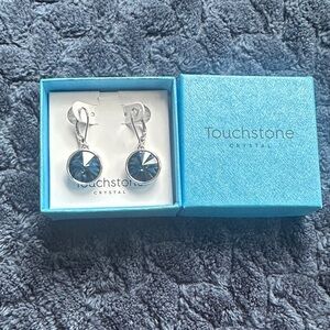 Touchstone Crystal Silver Earrings with Deep Blue Accents